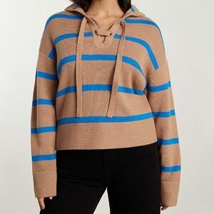 Everlane Lace Up Smock Sweater Knit Chestnut Brown Blue Striped Size XXS Wool